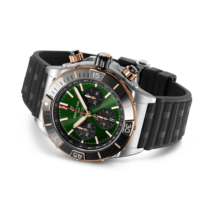 Breitling Super Chronomat B01 44 Green Dial Black Rubber Strap Watch for Men - UB0136251L1S1