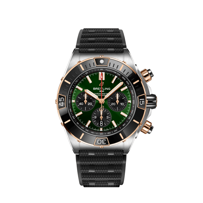 Breitling Super Chronomat B01 44 Green Dial Black Rubber Strap Watch for Men - UB0136251L1S1