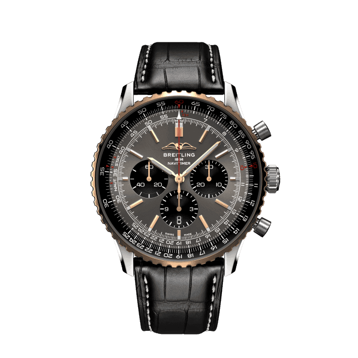 Breitling Navitimer B01 Chronograph 46 Grey Dial Black Leather Strap Watch for Men - UB01371A1B1P1