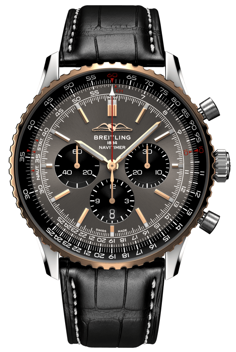 Breitling Navitimer B01 Chronograph 46 Grey Dial Black Leather Strap Watch for Men - UB01371A1B1P1