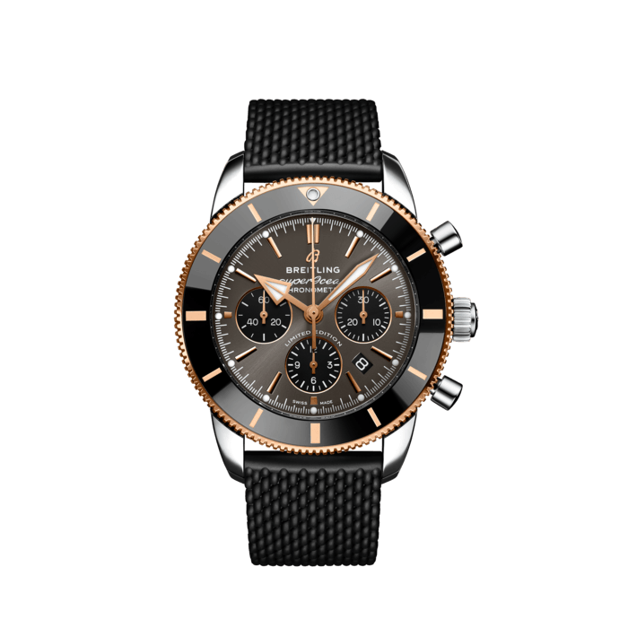 Breitling Superocean Heritage B01 Chronograph 44 Black Dial Black Mesh Bracelet Watch for Men - UB01621A1M1S1