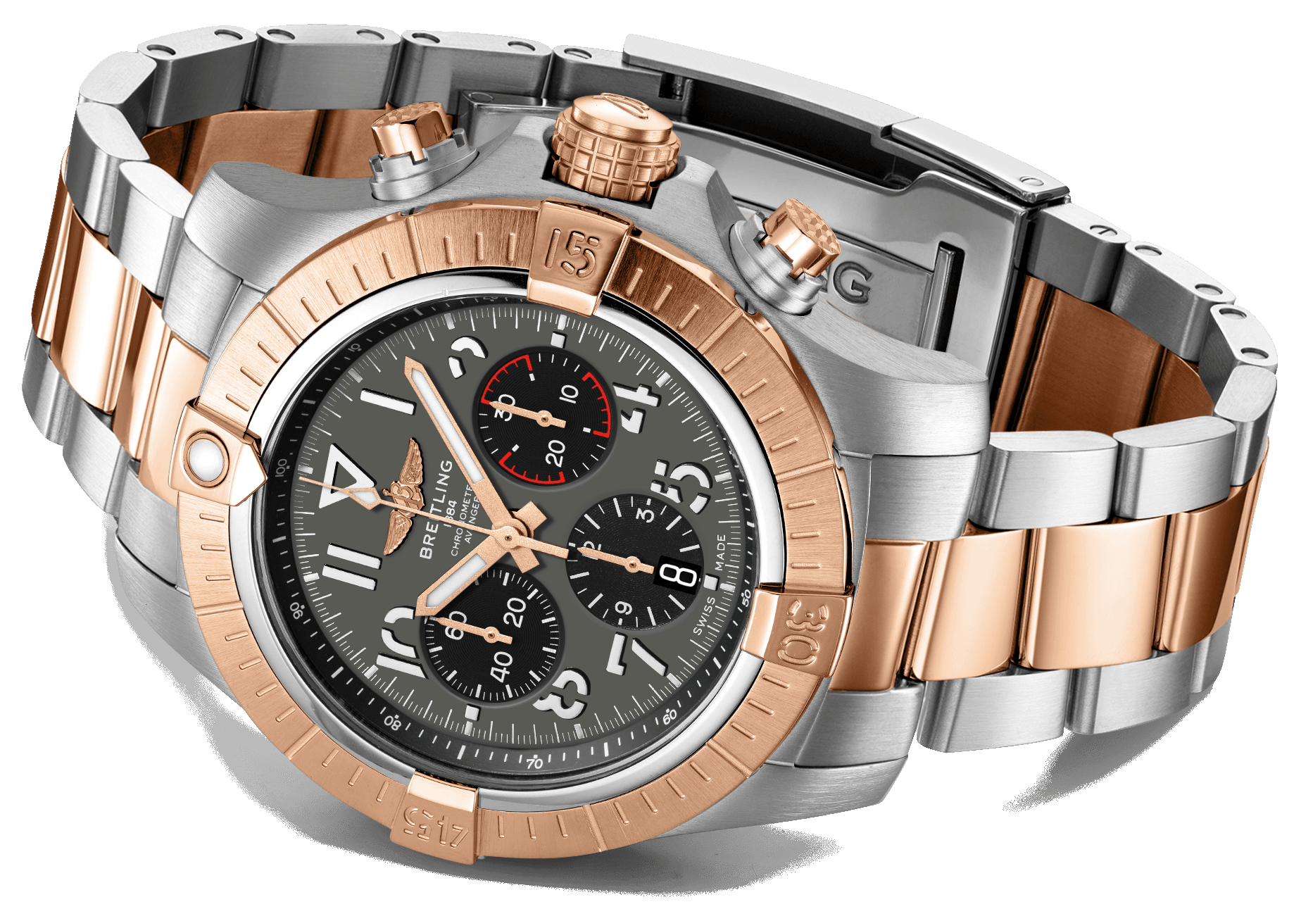 Breitling Avenger B01 Chronograph 45 18K Red Gold Anthracite Dial Two Tone Steel Strap Watch for Men - UB01821A1B1U1