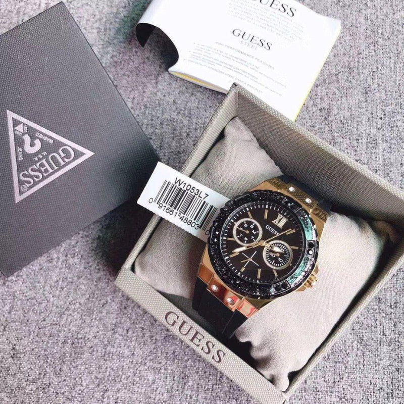 Shop Guess Black Dial Black Rubber Strap Watch For Women - W1053L7 in USA