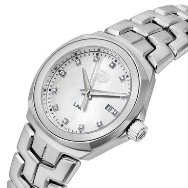 Shop Tag Heuer Link Quartz Diamonds Mother of Pearl Dial Silver Steel Strap Watch for Women - WBC1312.BA0600 in USA