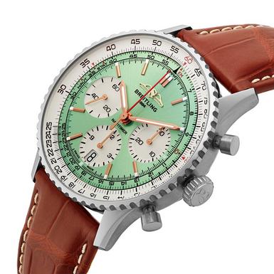 Shop Breitling Navitimer B01 Chronograph 41 Green Dial Brown Leather Strap Watch for Men - AB0139211L1P1 in USA
