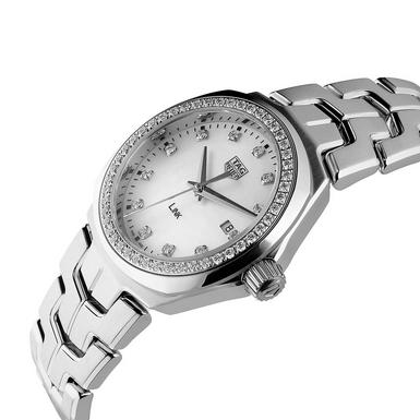 Shop Tag Heuer Link Quartz Diamonds Mother of Pearl Dial Silver Steel Strap Watch for Women - WBC1316.BA0600 in USA