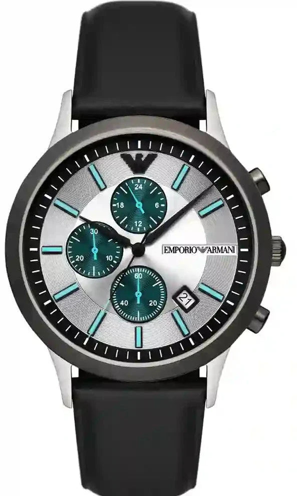 Emporio Armani Renato Chronograph Silver Dial Black Leather Strap Watch for Men - AR11473 Buy Now By Emporio Armani