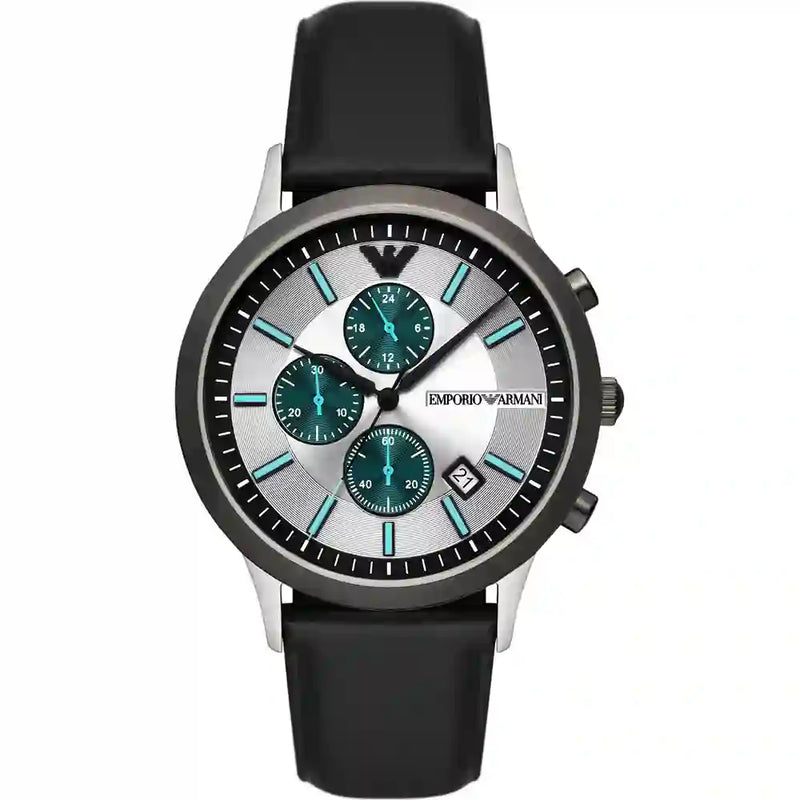 Emporio Armani Renato Chronograph Silver Dial Black Leather Strap Watch for Men - AR11473 Buy Now By Emporio Armani