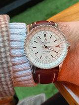 Shop Breitling Navitimer 1 Automatic 41mm White Dial Brown Leather Strap Mens Watch - A17326211G1P1 in USA
