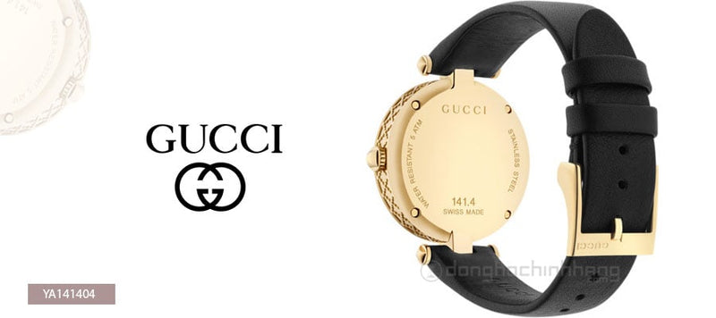 Shop Gucci Diamantissima Quartz Mother of Pearl Dial Black Leather Strap Watch for Women - YA141404 in USA