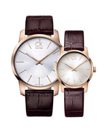 Shop Calvin Klein City White & Gold Dial Brown Leather Strap Watch For Women - K2G23620 in USA