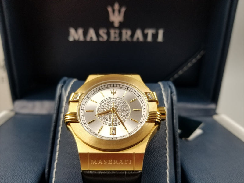 Maserati Potenza Diamonds Silver Dial Black Leather Strap Watch For Women - R8851108505 Buy Now By Maserati