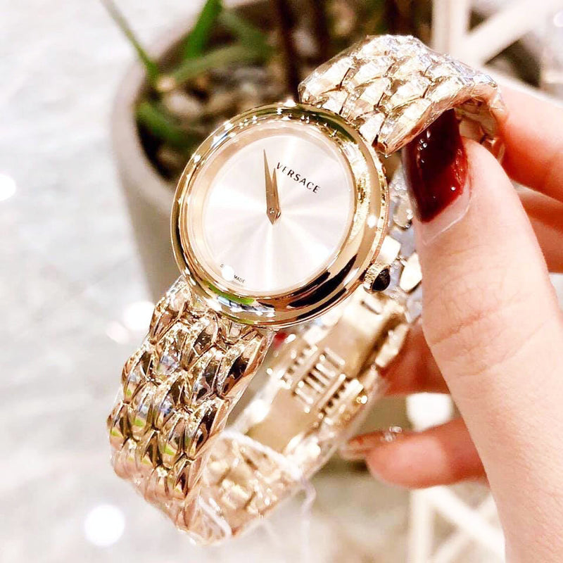 Versace V-Flare Quartz Silver Dial Gold Steel Strap Watch for Women - VEBN00718 Buy Now By Versace