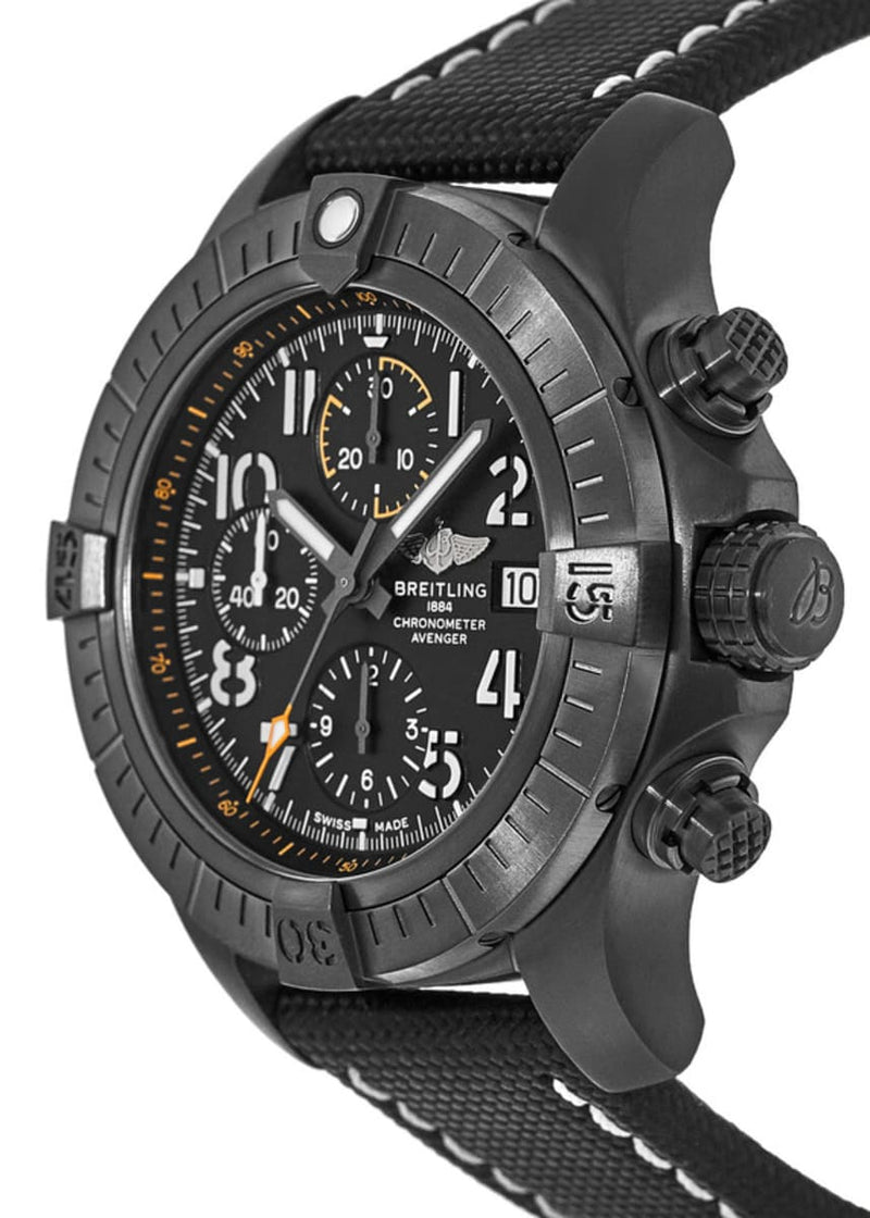 Breitling Avenger Chronograph 45mm Night Mission Black Dial Black Nylon Strap Watch for Men - V13317101B1X1