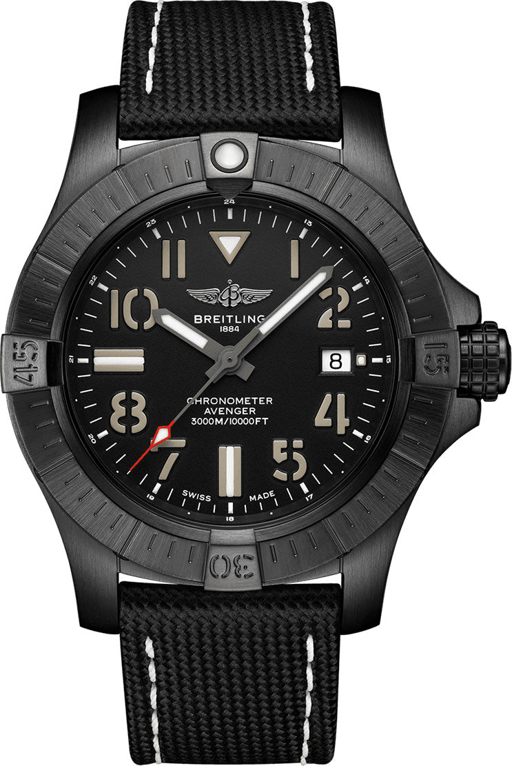 Shop Breitling Avenger Automatic 45 Seawolf Night Mission Black Dial Black Nylon Strap Watch for Men - V17319101B1X1 in USA