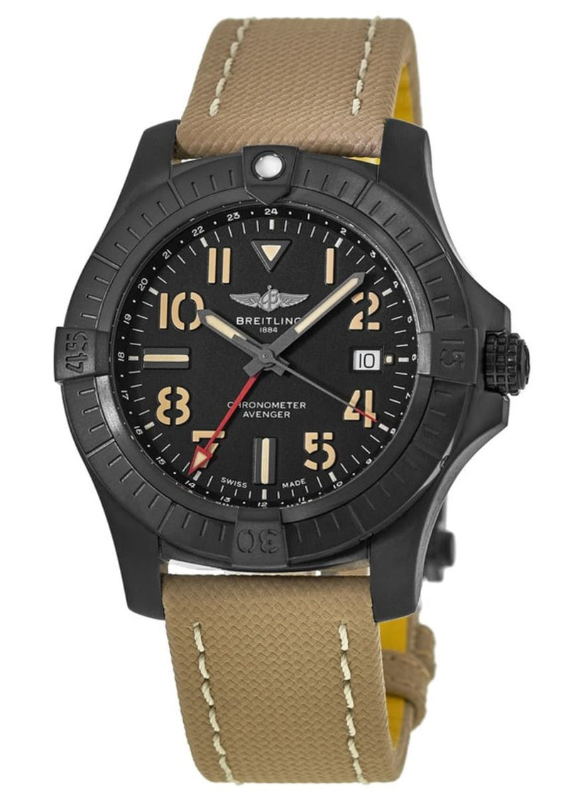 Shop Breitling Avenger Automatic GMT 45 Black Dial Brown Nylon Strap Watch for Men - V32395101B1X1 in USA