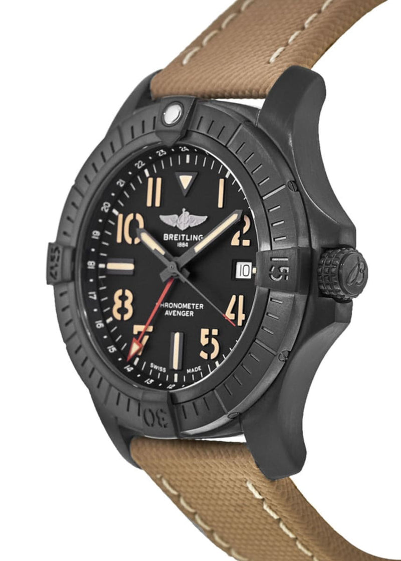 Shop Breitling Avenger Automatic GMT 45 Black Dial Brown Nylon Strap Watch for Men - V32395101B1X1 in USA