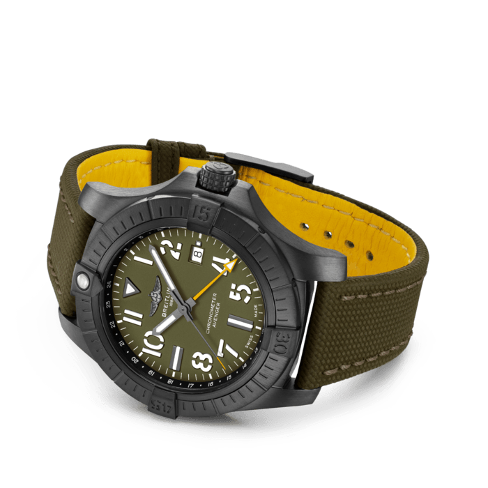 Shop Breitling Avenger Automatic GMT 45 Night Mission Green Dial Green Nylon Strap Watch for Men - V323952A1L1X1 in USA
