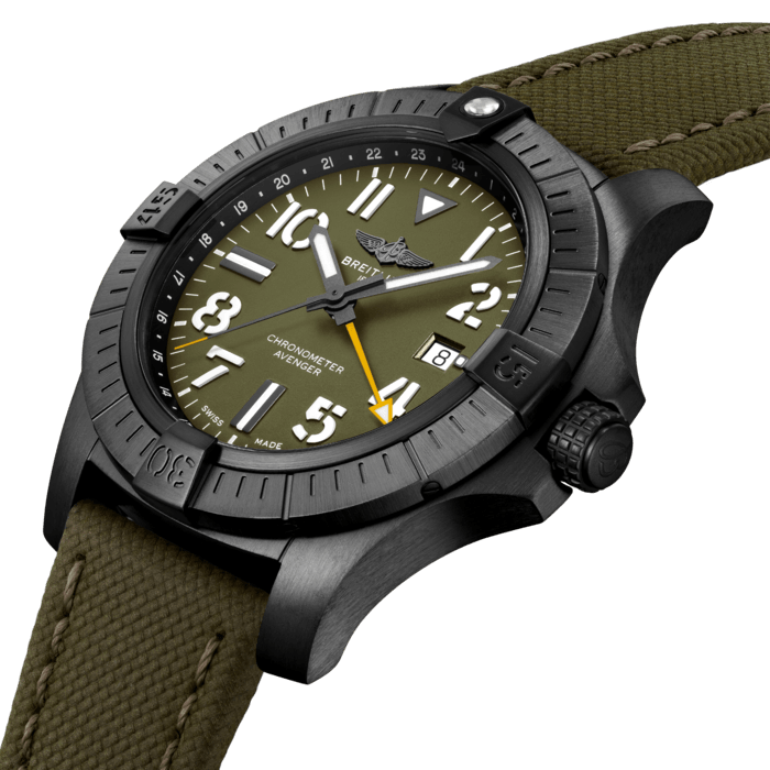 Shop Breitling Avenger Automatic GMT 45 Night Mission Green Dial Green Nylon Strap Watch for Men - V323952A1L1X1 in USA
