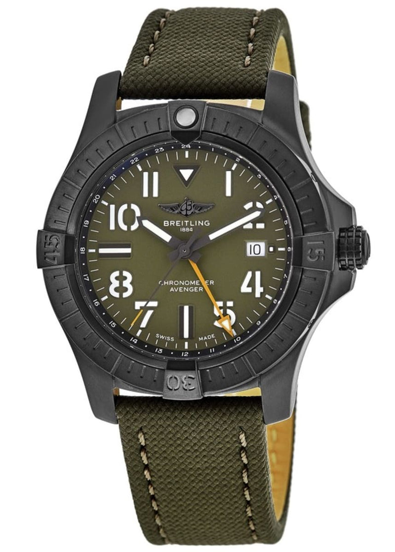 Shop Breitling Avenger Automatic GMT 45 Night Mission Green Dial Green Nylon Strap Watch for Men - V323952A1L1X1 in USA