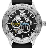 Emporio Armani Renato Chronograph Automatic Black Dial Black Leather Strap Watch For Men - AR60051 Buy Now By Emporio Armani