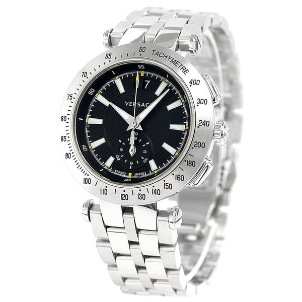 Versace V-Race Sport Black Dial Silver Steel Strap Watch for Men - VAH010016 Buy Now By Versace