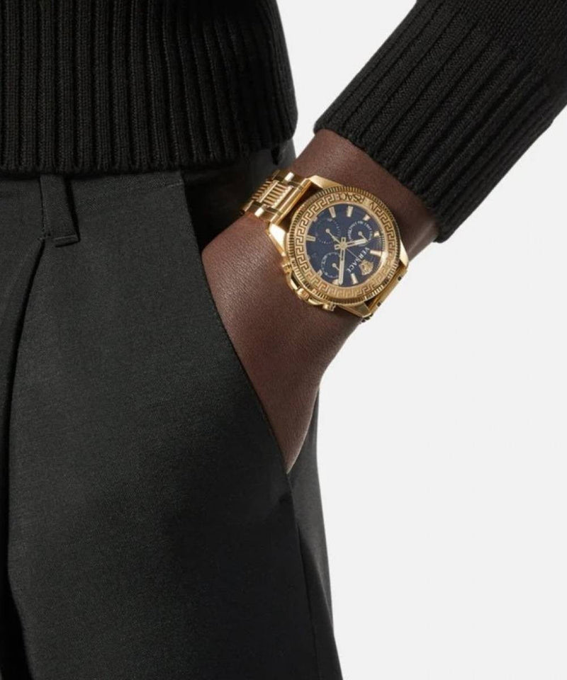 Versace Greca Action Chronograph Black Dial Gold Steel Strap Watch For Men - VE3J00622 Buy Now By Versace