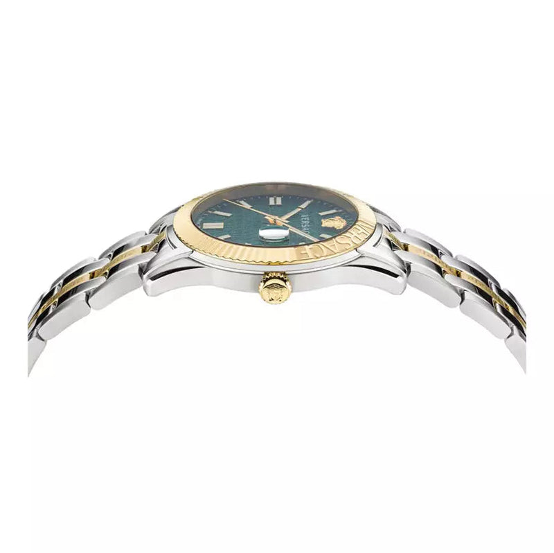 Versace Greca Time Quartz Green Dial Two Tone Steel Strap Watch For Men - VE3K00422 Buy Now By Versace