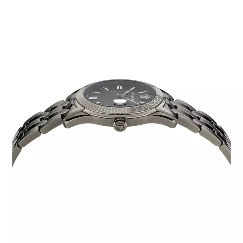 Versace Greca Time Quartz Black Dial Grey Steel Strap Watch for Men - VE3K00622 Buy Now By Versace