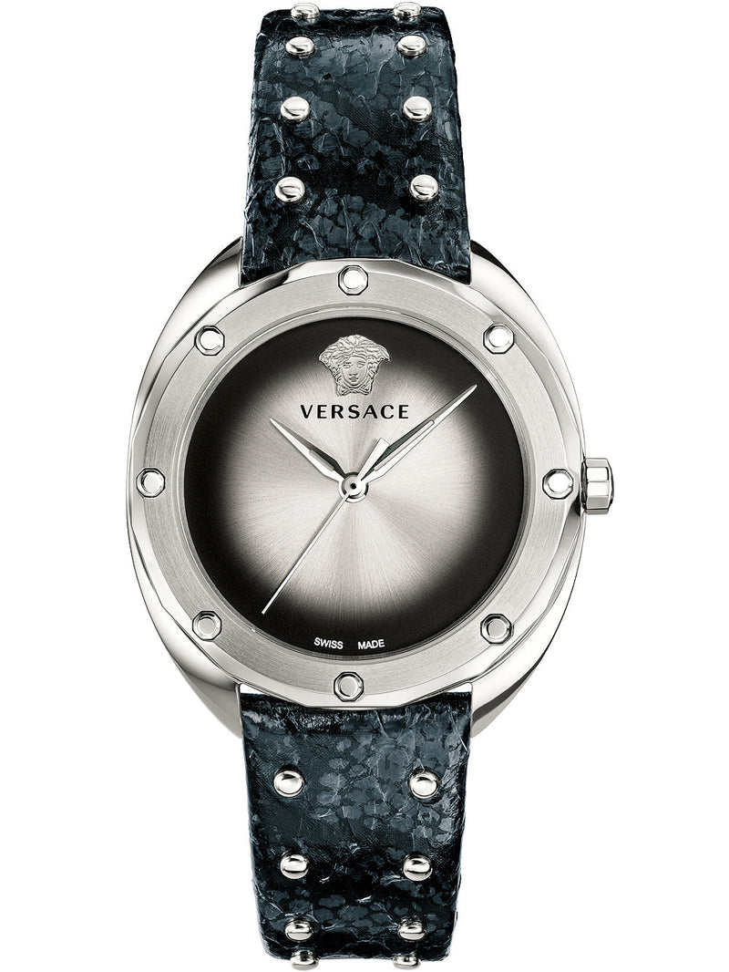 Versace Shadov Quartz Silver Dial Black Snake Leather Strap Watch for Women - VEBM00118 Buy Now By Versace