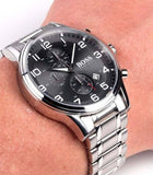 Hugo Boss Aeroliner Chronograph Black Dial Silver Steel Strap Watch for Men - 1513181