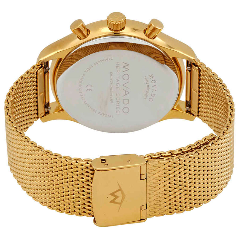 Shop Movado Heritage Calendoplan Chronograph Black Dial Gold Mesh Strap Watch for Men - 3650098 in USA