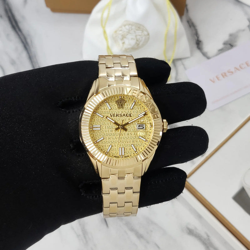 Versace Greca Time Quartz Gold Dial Gold Steel Strap Watch For Men - VE3K00522 Buy Now By Versace