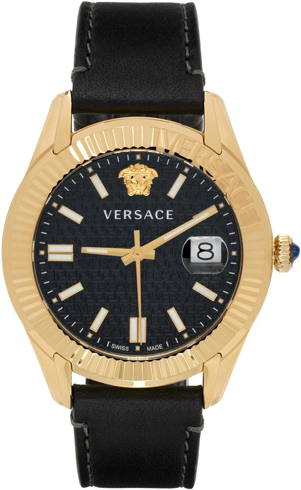 Versace Greca Time Quartz Black Dial Brown Leather Strap Watch For Men - VE3K00222 Buy Now By Versace