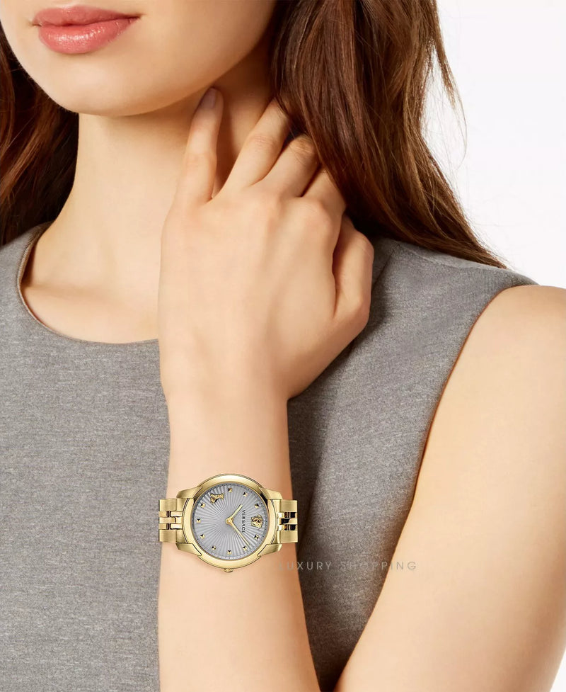 Versace Audrey Quartz Grey Dial Gold Steel Strap Watch for Women - VELR00719 Buy Now By Versace