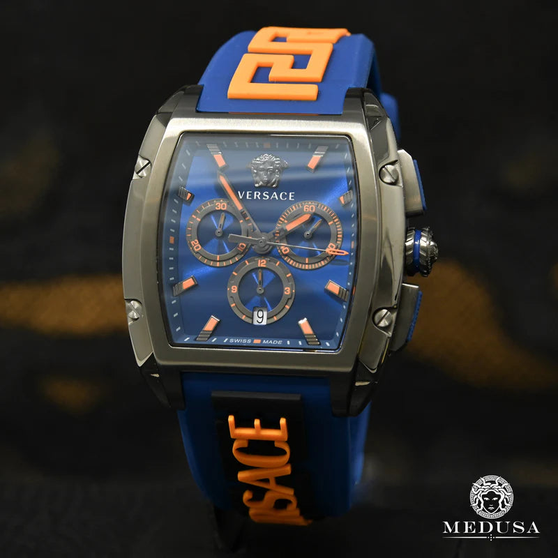 Versace Iconic Dominus Chronograph Blue Dial Blue Rubber Strap Watch For Men - VE6H00323 Buy Now By Versace