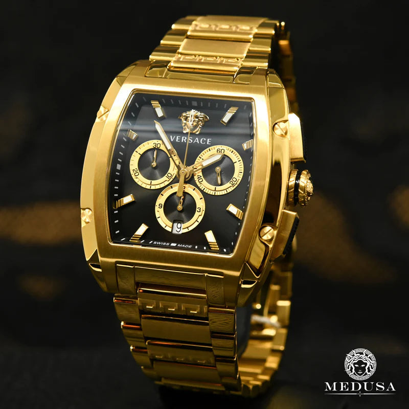 Versace Dominus Chronograph Black Dial Gold Steel Strap Watch For Men - VE6H00523 Buy Now By Versace