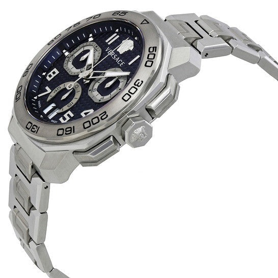 Shop Versace Dylos Chronograph Blue Dial Silver Steel Strap Watch for Men - VQC090016 in USA