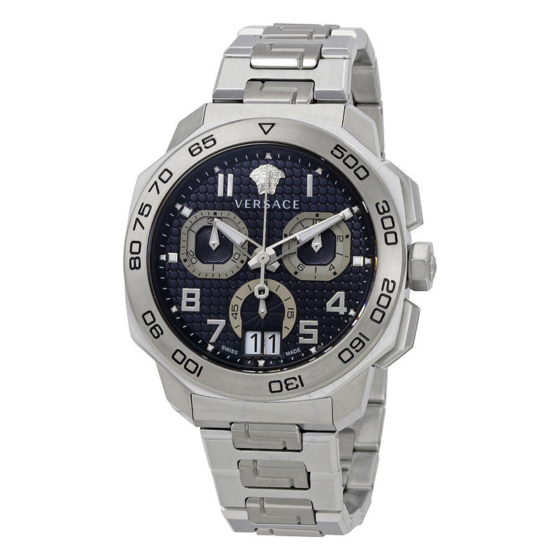 Shop Versace Dylos Chronograph Blue Dial Silver Steel Strap Watch for Men - VQC090016 in USA