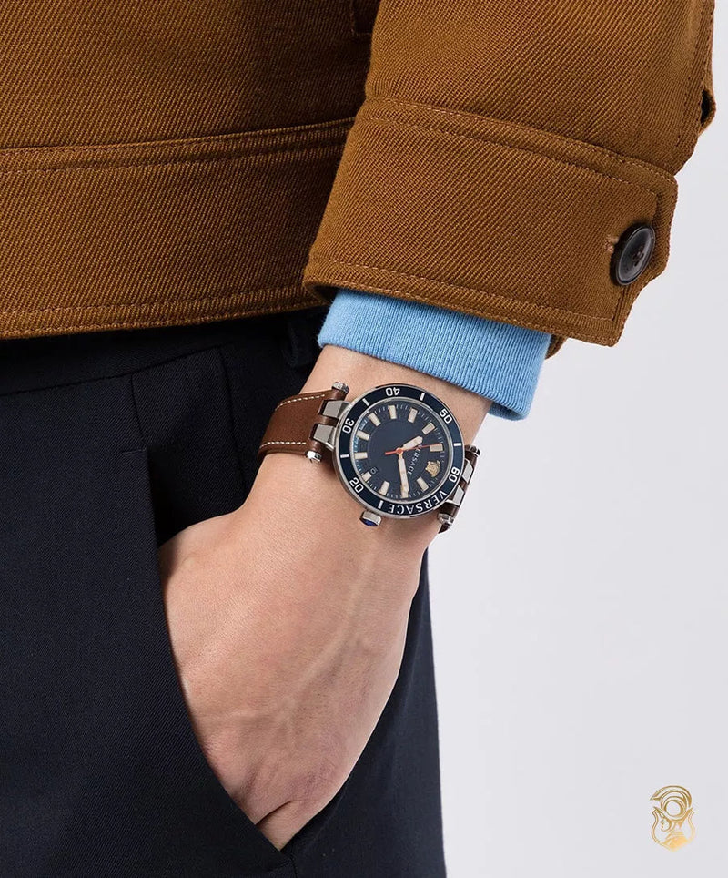 Versace Greca Sport Analog Blue Dial Brown Leather Strap Watch For Men - VEZ300121 Buy Now By Versace