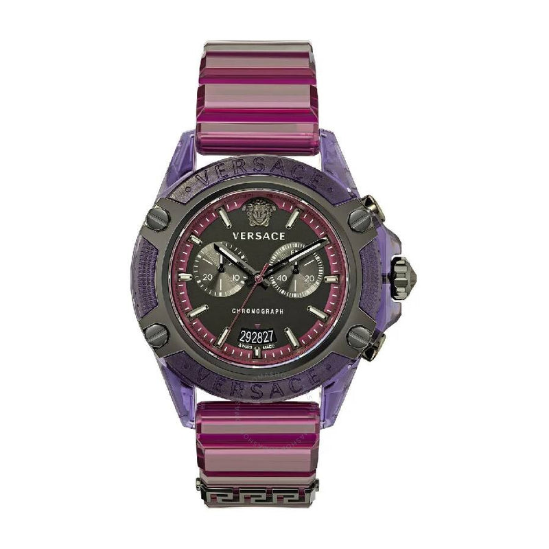 Shop Versace Icon Active Chronograph Black Dial Purple Rubber Strap Watch For Men - VEZ701423 in USA