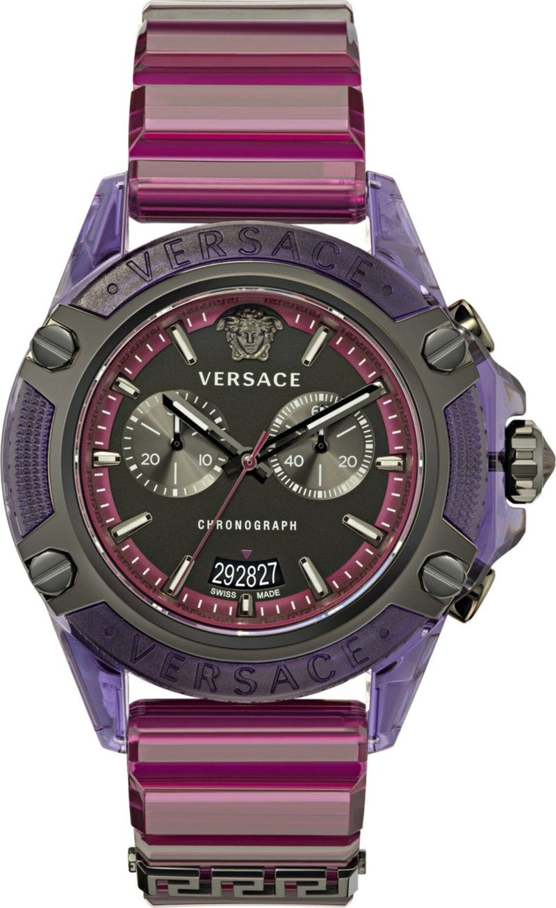 Shop Versace Icon Active Chronograph Black Dial Purple Rubber Strap Watch For Men - VEZ701423 in USA
