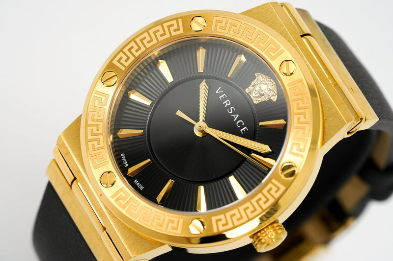 Versace Greca Black Dial Black Leather Strap Watch for Women - VEVH00320 Buy Now By Versace
