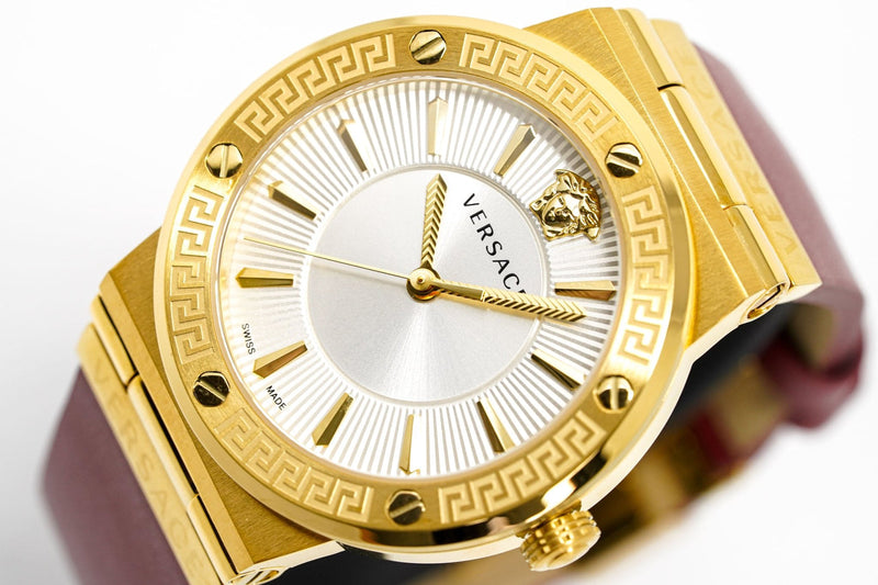 Versace Greca Silver Dial Red Leather Strap Watch for Women - VEVH00420 Buy Now By Versace