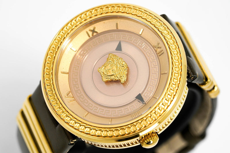 Versace V Metal Icon Gold Dial Brown Strap Watch for Women - VLC130016 Buy Now By Versace