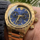 Versace Classic Chronograph Quartz Blue Dial Gold Steel Strap Watch For Men - VEV700619 Buy Now By Versace