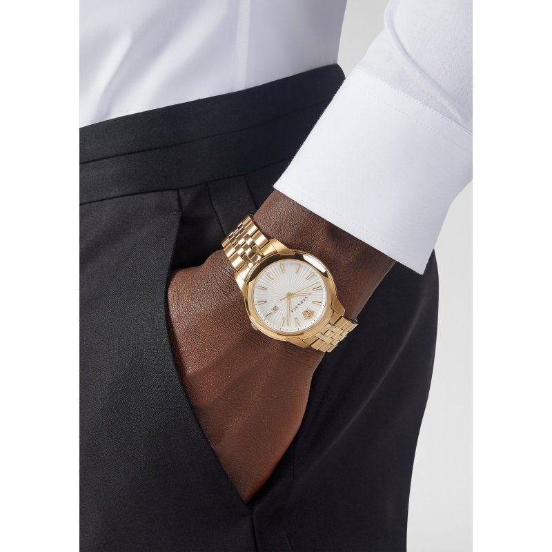 Versace V-Urban Quartz White Dial Gold Steel Strap Watch For Men - VELQ00719 Buy Now By Versace