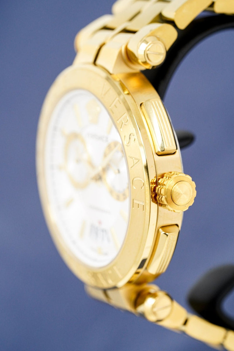 Versace V Racer Chronograph White Dial Gold Steel Strap Watch for Men - VBR060017 Buy Now By Versace