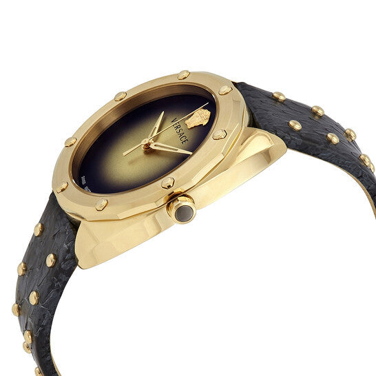 Versace Shadov Quartz Gold Dial Black Leather Strap Watch for Women - VEBM01118 Buy Now By Versace