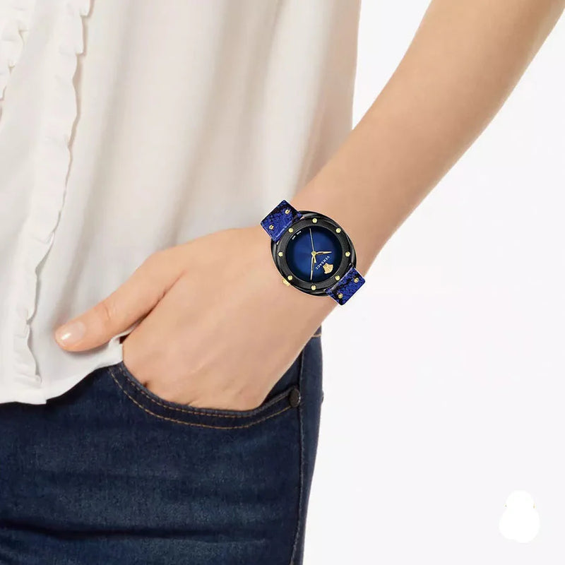 Versace Shadov Quartz Black Dial Blue Leather Strap Watch for Men - VEBM00418 Buy Now By Versace